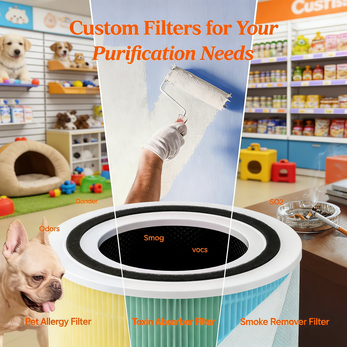 Home Air Purifier, 3-in-1 HEPA Filtration for 1073 ft², Quiet Sleep Mode