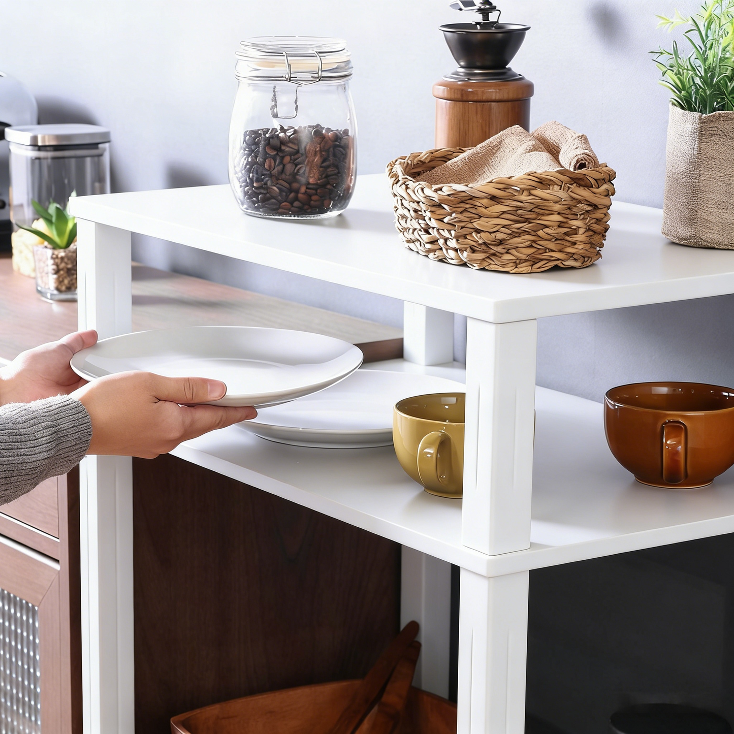 Mobile Multi-Tier Kitchen Storage Shelf with Cabinet