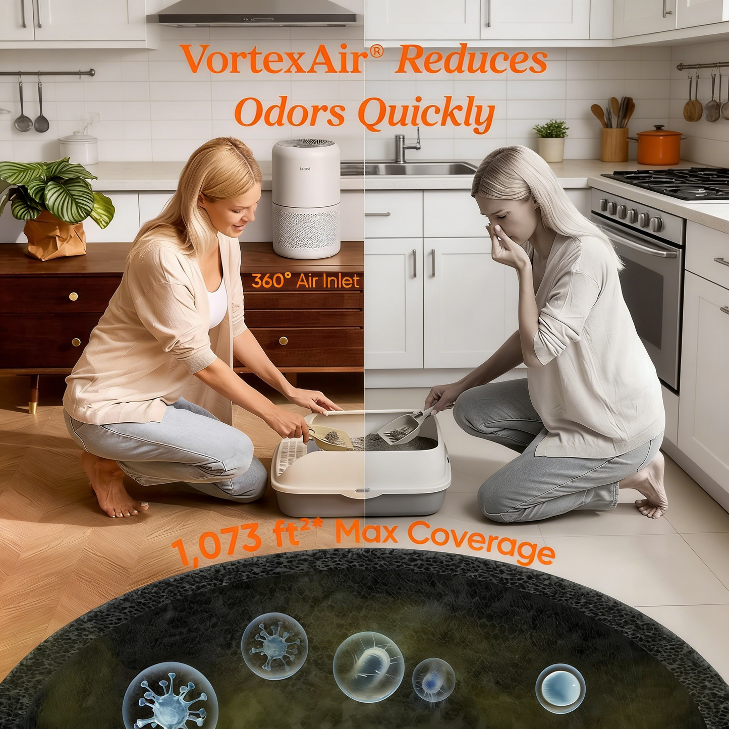 Home Air Purifier, 3-in-1 HEPA Filtration for 1073 ft², Quiet Sleep Mode