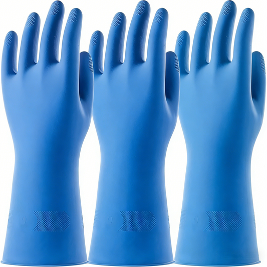 Blue Household Latex Cleaning Gloves (3-Pack)