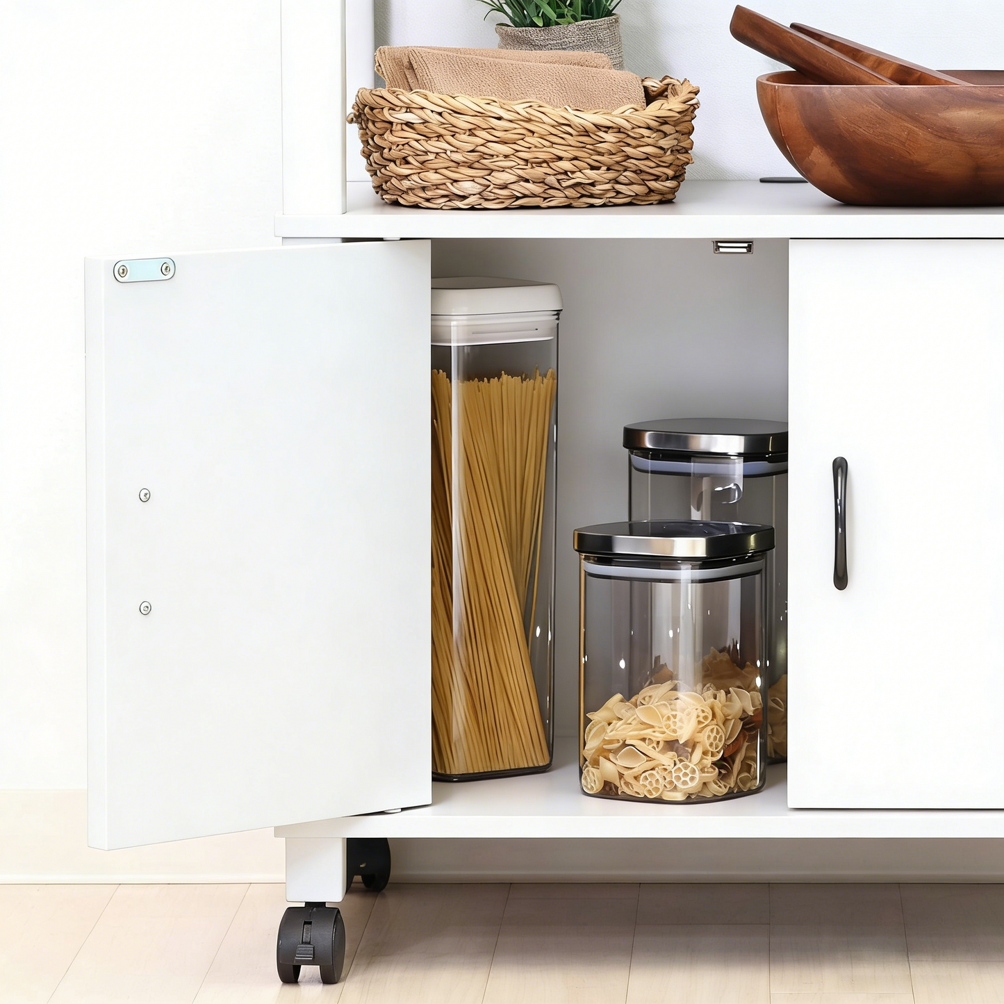 Mobile Multi-Tier Kitchen Storage Shelf with Cabinet