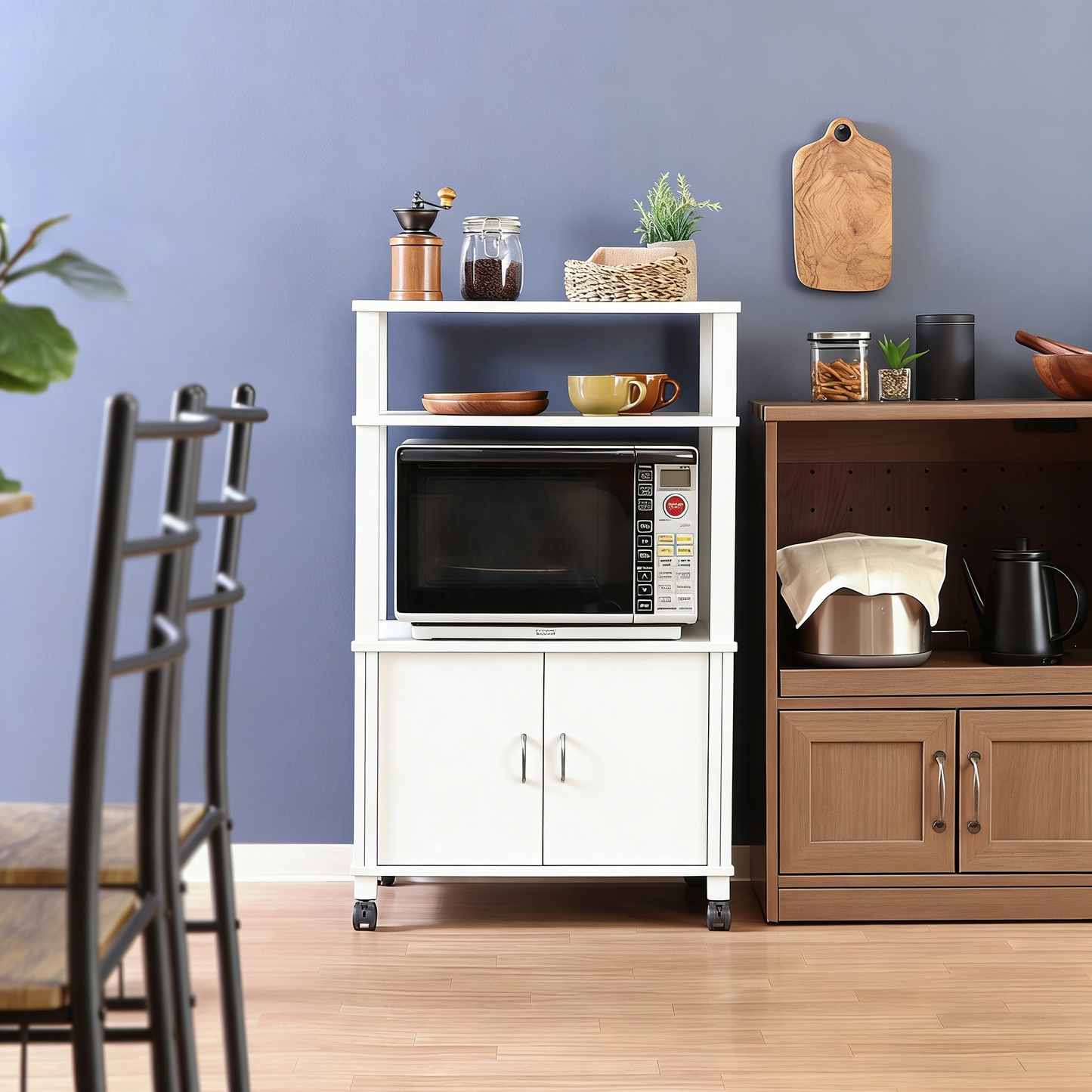 Mobile Multi-Tier Kitchen Storage Shelf with Cabinet
